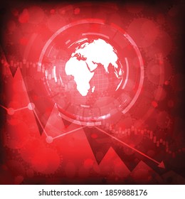 Vector : World map with virus and falling business graph