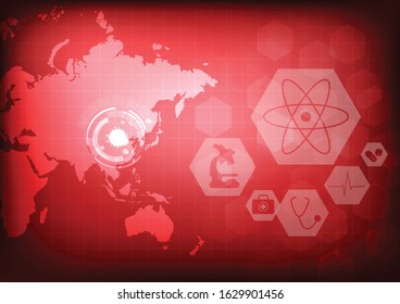 Vector : world map with virus and healthcare items