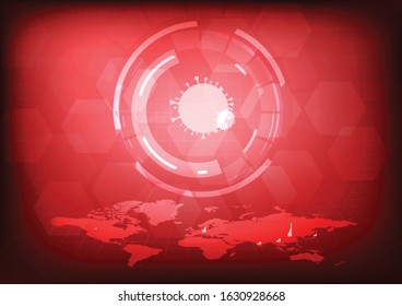 Vector : world map with virus and healthcare items