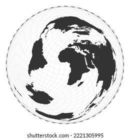 Mapa del mundo de los vectores. Proyección Wiechel. Planear mapa geográfico mundial con líneas de latitud. Centrado en la longitud de 0deg. Ilustración vectorial.