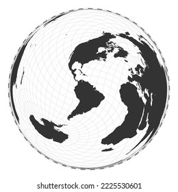 Vector world map. Wiechel projection. Plain world geographical map with latitude and longitude lines. Centered to 60deg E longitude. Vector illustration.