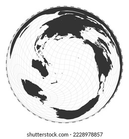 Vector world map. Wiechel projection. Plain world geographical map with latitude and longitude lines. Centered to 180 degrees longitude. Vector illustration.