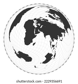 Vector world map. Wiechel projection. Plain world geographical map with latitude and longitude lines. Centered at 60 degrees W longitude. Vector illustration.