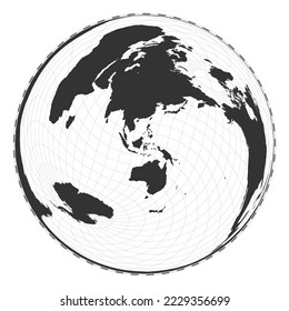 Vector world map. Wiechel projection. Plain world geographical map with latitude and longitude lines. Centered to 120deg W longitude. Vector illustration.