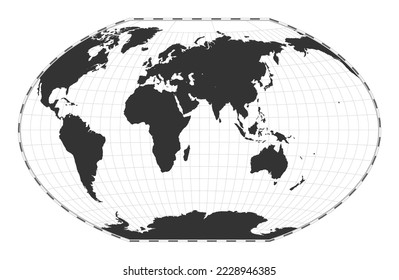 Vector world map. Winkel tripel projection. Plain world geographical map with latitude and longitude lines. Centered to 60 degrees W longitude. Vector illustration.
