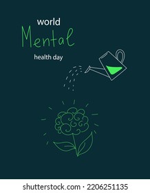 Vector world mental health day poster flyer banner doodle hand drawn style illustration.