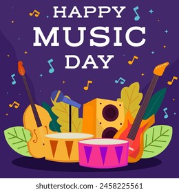 vector world music day illustration in flat design style