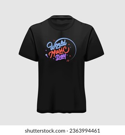 vector world music day lettering t shirt design black blue