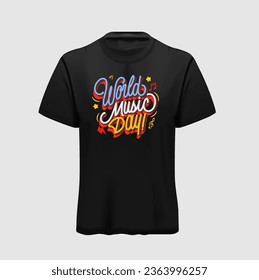 vector world music day t shirt design  lettering