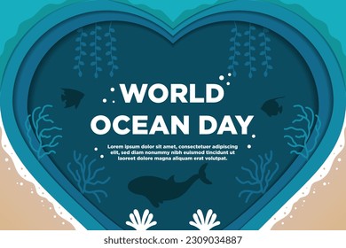 Día Mundial del Océano con estilo de corte de papel de amor