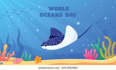 Vector world oceans day hand drawn flat illustration