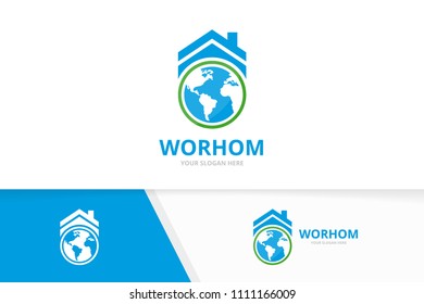 Combinação de mundo vetorial e logotipo imobiliário. Símbolo ou ícone da Terra e da casa. Modelo de design de logotipo de aluguel e globo exclusivo.