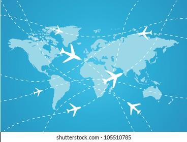 Vector World Travel Map With Airplanes