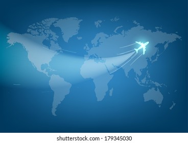 vector world travel map with airplanes 