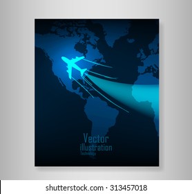 vector world travel map with airplanes book