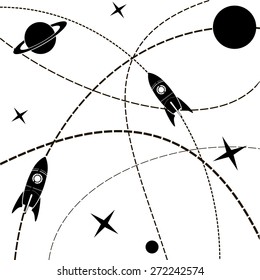 vector world travel map with Rocket, route map space
