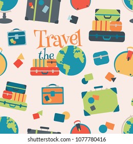 Vector World Travel Seamless Pattern Background. Surface pattern design perfect for kids, fabric, accessories, home decor, and scrapbooking.