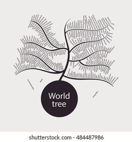 Vector world tree with nations names leaves. It symbolizes the connection and friendship between nations.