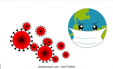 Vector - World uses a mask to protect yourself from the virus. The Covid-19 virus is attacking the world. Isolated on white. Concept the world is facing a virus spreading.