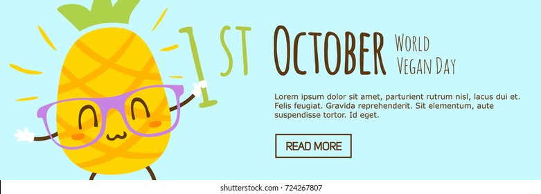 vector world vegetarian day pineapple blue web banner