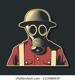 Vector World War 1 Soldier Gas Mask