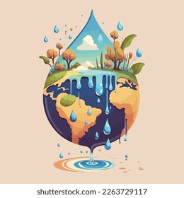 Vector el día mundial del agua. Salvar el agua salva la tierra. Ilustración del vector