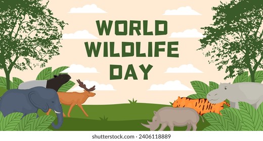 vector world wildlife day horizontal banner illustration