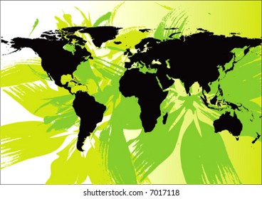 vector worldmap on a floral background