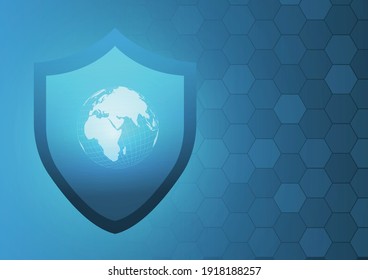 Vector : Worldmap and shield on blue medical background