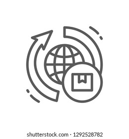 Vector worldwide delivery line icon. Symbol and sign illustration design. Isolated on white background