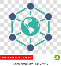 Vector Worldwide Internet EPS vector pictograph. Illustration style is flat iconic bicolor cobalt and cyan symbol on a transparent background.