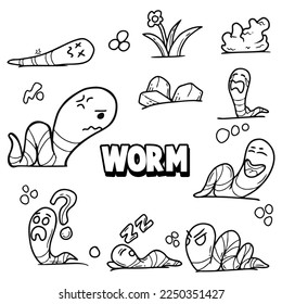 vector worm illustration with various expressions