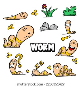 vector worm illustration with various expressions