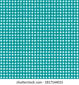 Vector woven cotton effect seamless pattern background. Dense painterly plaid weave grid backdrop. Repeat gingham mid century fabric style. Aqua blue burlap cloth all over print for summer concept