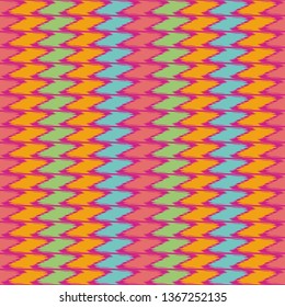 Vector woven fabric effect texture seamless pattern background. Bright vertical zig zag weave style geometric backdrop. Mid-century abstract chevron tropical design. All over print for summer