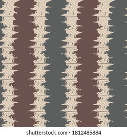 Vector woven fabric striped texture seamless pattern background. Vertical brown zig zag weave style geometric stripe backdrop. Abstract chevron modern design. Homespun all over print for fall, winter
