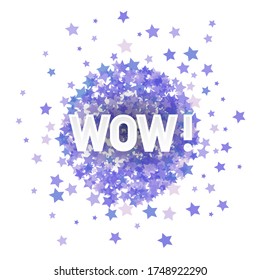 Letras WOW vectoriales en fondo estelar transparente azul 