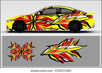 vector wrap car design, car decal with unique line pattern and bright colors. My own work, not AI generated