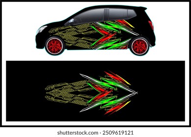Vector wrap car design with unique line pattern and bright colors