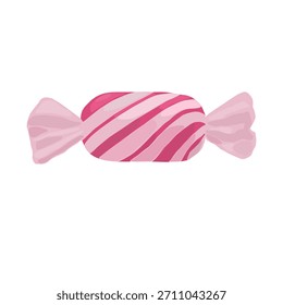 Vector wrapped candy with pink and white stripes, a festive element symbolizing sweet secrets, shared affection, and small gifts of love on Valentine's Day.