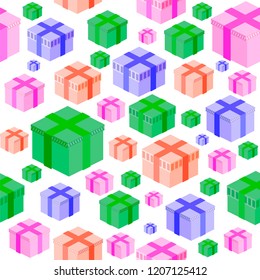 Vector Wrapping Christmas Seamless Paper with Different Colored Boxes for Gift.