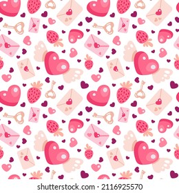 Papel de envoltura de vectores de corazones. Ilustraciones para el día de San Valentín. Patrón sin foco.