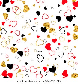 Vector wrapping seamless Template with Golden Glitter, Line, Color Heart. Modern Valentines Day, Wedding, Anniversary, Birthday, Party Invitation background.