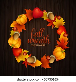 Vector wreath of autumn leaves. 