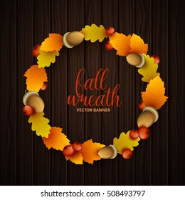 Vector wreath of autumn leaves. 