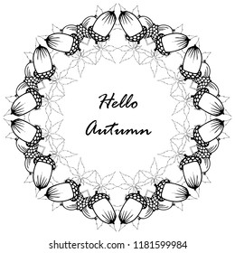 Vector wreath of autumn leaves and acorns. Decor for invitations, greeting cards, posters.