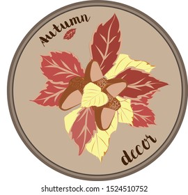 Vector wreath of autumn leaves and fruit in watercolor style. Beautiful round wreath of yellow and red leaves, acorns, berries, cones and branches. Decor for invitations, greeting cards, posters.