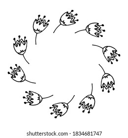 vector wreath of bell flowers. Sil lineart. Flowers are laid out in a circle