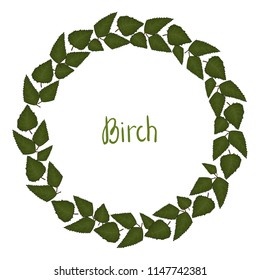 Vector wreath of birch leaves. Hand drawn cartoon style illustration. Cute autumn frame for wedding, holiday, back to school or card design