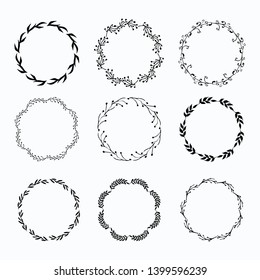 Vector wreath with black leaves isolated on a white background.Nature abstract plants 